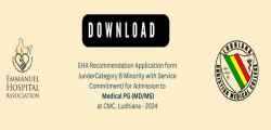 EHA Recommendation Application form (under Category B Minority with Service Commitment) for Admission to  Medical PG (MD/MS)  at CMC, Ludhiana - 2024